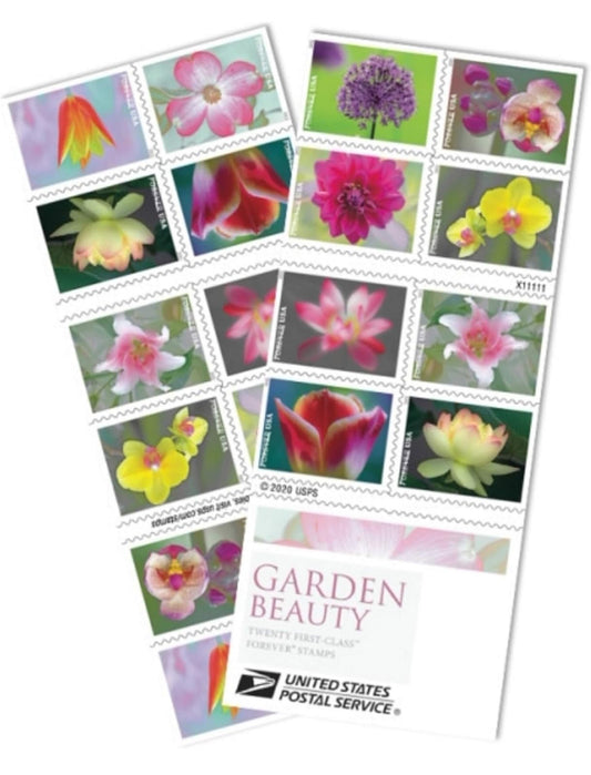 Garden Beauty Forever Postage Stamps Book of 20 self-stick First Class Wedding Celebration Anniversary Flower Party (20 Stamps)