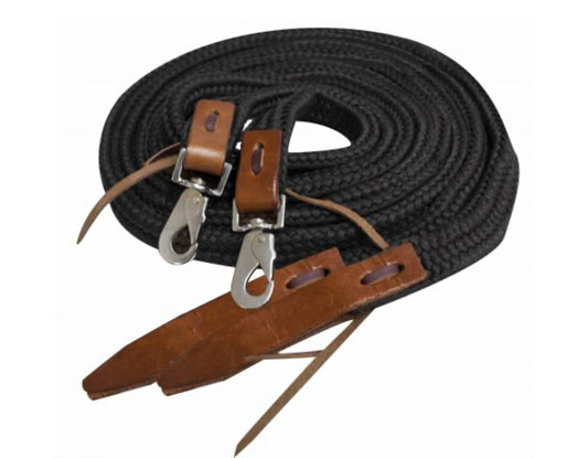 Showman 8ft flat braided nylon reins with leather popper ends