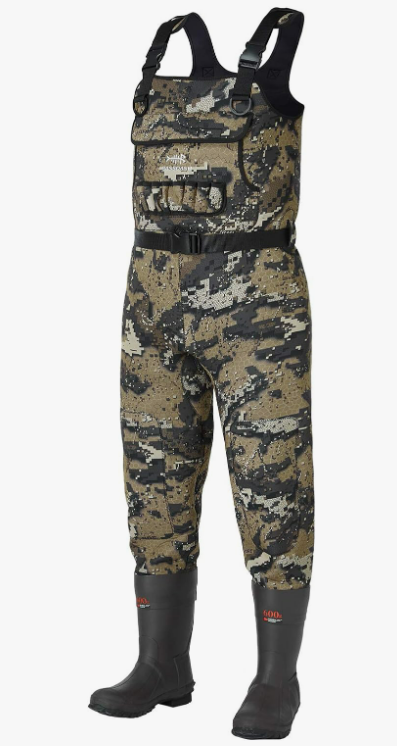 BASSDASH Bare Camo Neoprene Chest Fishing Hunting Waders for Men with 600 Grams Insulated Rubber Boot Foot