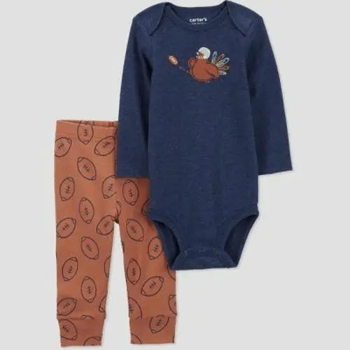 Carter's Just One You® 2pc Baby Boys' Shimmer Team Turkey Coordinate Set - Blue