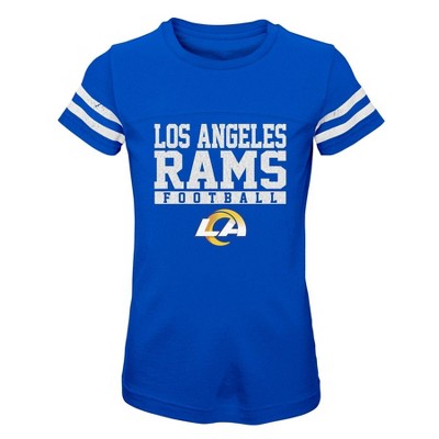 NFL Los Angeles Rams Girls' Short Sleeve Stripe Fashion T-Shirt- includes matching Beanie